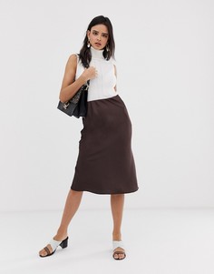 Юбка миди косого кроя шоколадного цвета River Island-Коричневый
