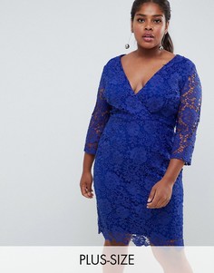 Ярко-синее кружевное платье-футляр с запахом Paper Dolls Plus-Синий