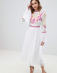 Плиссированное платье макси с отделкой Frock And Frill-Белый