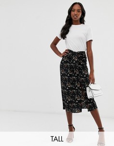 Юбка миди с разрезом и цветочным принтом в винтажном стиле Fashion Union Tall-Черный