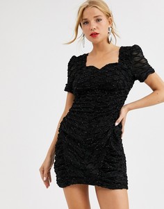 Платье мини со сборками, вырезом сердечком и отделкой пайетками Dusty Daze-Черный