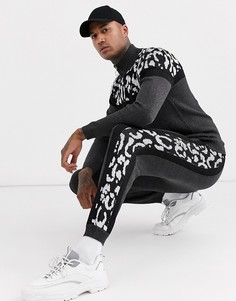 Трикотажные джоггеры со звериным принтом на вставках ASOS DESIGN-Черный