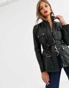 Удлиненная куртка с поясом Lab Leather-Черный