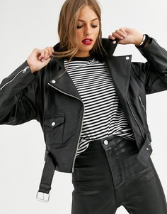 Байкерская куртка с заниженной линией плеч Lab Leather-Черный
