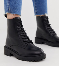 Черные ботинки на плоской подошве с черными люверсами RAID Wide Fit Exclusive Micah-Черный цвет