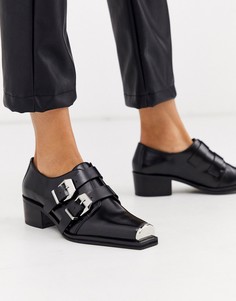 Черные кожаные монки ASOS DESIGN-Черный цвет