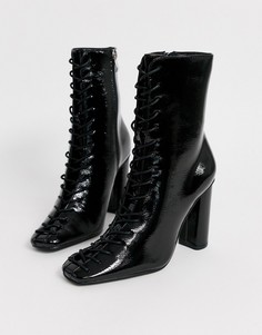 Черные лакированные ботильоны на шнуровке Glamorous-Черный