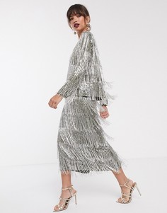 Юбка-карандаш миди с пайетками и бахромой ASOS EDITION-Зеленый