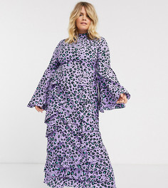 Лавандовое платье макси с длинными рукавами и леопардовым принтом Verona Curve-Фиолетовый
