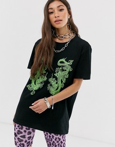 Oversize-футболка с принтом дракона New Girl Order-Черный