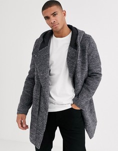 Серое асимметричное шерстяное пальто с капюшоном Esprit-Серый