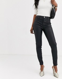 Черные брюки скинни из искусственной кожи River Island-Черный