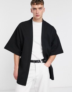 Трикотажное кимоно с поясом ASOS DESIGN-Черный