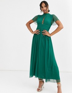 Изумрудно-зеленое платье миди из тюля с кружевными вставками Anaya With Love-Зеленый