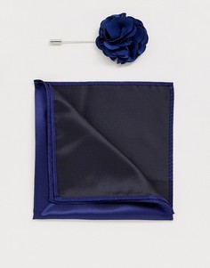 Булавка на лацкан пиджака с цветком и платок-паше Gianni Feraud-Темно-синий