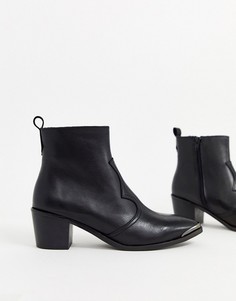 Черные кожаные ботинки в стиле вестерн с серебристой вставкой на носке Depp-Черный