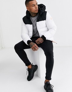 Черный/белый пуховик в стиле колор блок Bershka-Красный