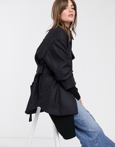 Темно-синяя куртка с добавлением шерсти и поясом & Other Stories-Темно-синий