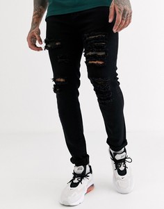 Черные узкие джинсы с рваной отделкой Liquor N Poker-Черный