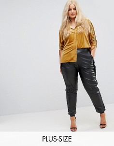 Брюки-сигареты из искусственной кожи с оборками Elvi-Черный