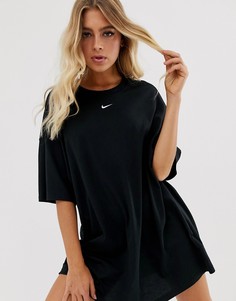 Черное платье-футболка мини с логотипом-галочкой Nike-Черный
