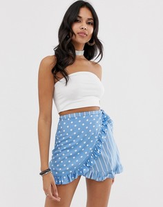 Мини-юбка с запахом в горошек и полоску Motel-Синий