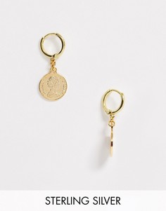 Серьги-кольца из серебра с покрытием 18-каратным золотом и с подвесками-монетами Shashi-Золотой
