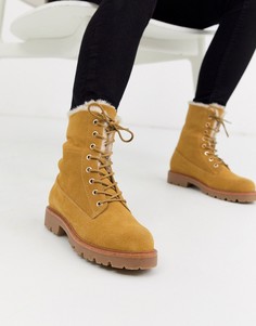 Высокие ботинки песочного цвета на меховой подкладке со шнуровкой ASOS DESIGN-Бежевый