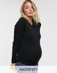 Черный лонгслив в рубчик Topshop Maternity