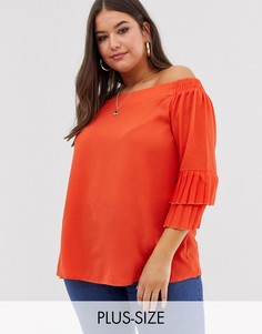 Блузка с открытыми плечами и ярусными рукавами Lovedrobe-Оранжевый