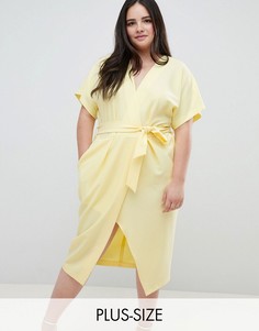 Платье с короткими рукавами и поясом Closet London Plus-Желтый