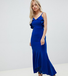 Ярко-синее платье макси с оборкой John Zack Petite-Синий