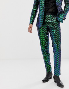 Зеленые зауженные брюки с геометрическим рисунком из пайеток ASOS EDITION-Зеленый