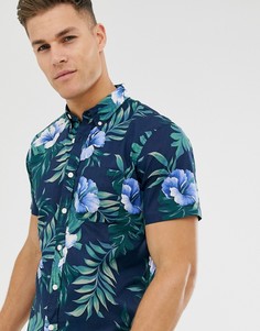 Темно-синяя гавайская рубашка с короткими рукавами и принтом листьев Abercrombie & Fitch-Темно-синий