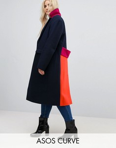 Пальто колор блок ASOS CURVE-Мульти