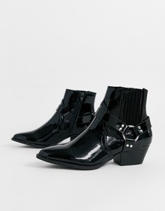 Черные ботинки с отделкой в стиле вестерн River Island-Черный
