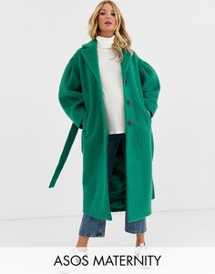 Зеленое пальто с объемными рукавами ASOS DESIGN Maternity-Зеленый