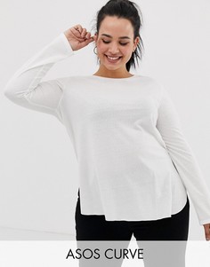 Белый лонгслив с добавлением льна ASOS DESIGN Curve