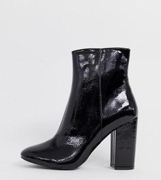 Черные лакированные ботильоны на каблуке New Look-Черный