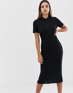 Платье-поло миди в рубчик ASOS DESIGN-Черный