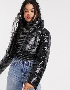 Черная короткая дутая куртка с эффектом крокодиловой кожи ASOS DESIGN-Черный