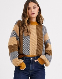 Вязаный джемпер в полоску Y.A.S-Коричневый