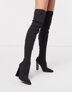 Черные трикотажные ботфорты на блочном каблуке ASOS DESIGN Kudos-Черный цвет
