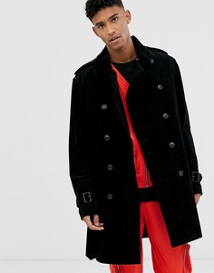 Черный вельветовый тренч ASOS DESIGN