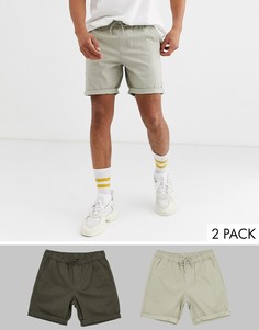 2 пары шортов чиносов с эластичным поясом ASOS DESIGN - Скидка-Мульти