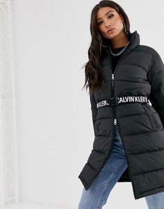 Длинная дутая куртка с поясом Calvin Klein Jeans-Черный