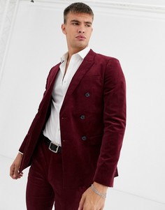 Бордовый вельветовый пиджак супероблегающего кроя Topman-Красный