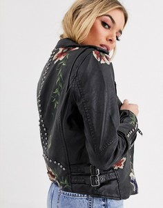 Куртка из искусственной кожи с цветочной вышивкой и заклепками Blank NYC-Черный