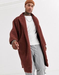 Коричневое oversize-пальто из искусственного меха ASOS DESIGN-Коричневый
