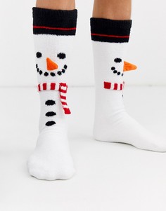 Пушистые носки-слиперы с изображением снеговиков ASOS DESIGN-Белый